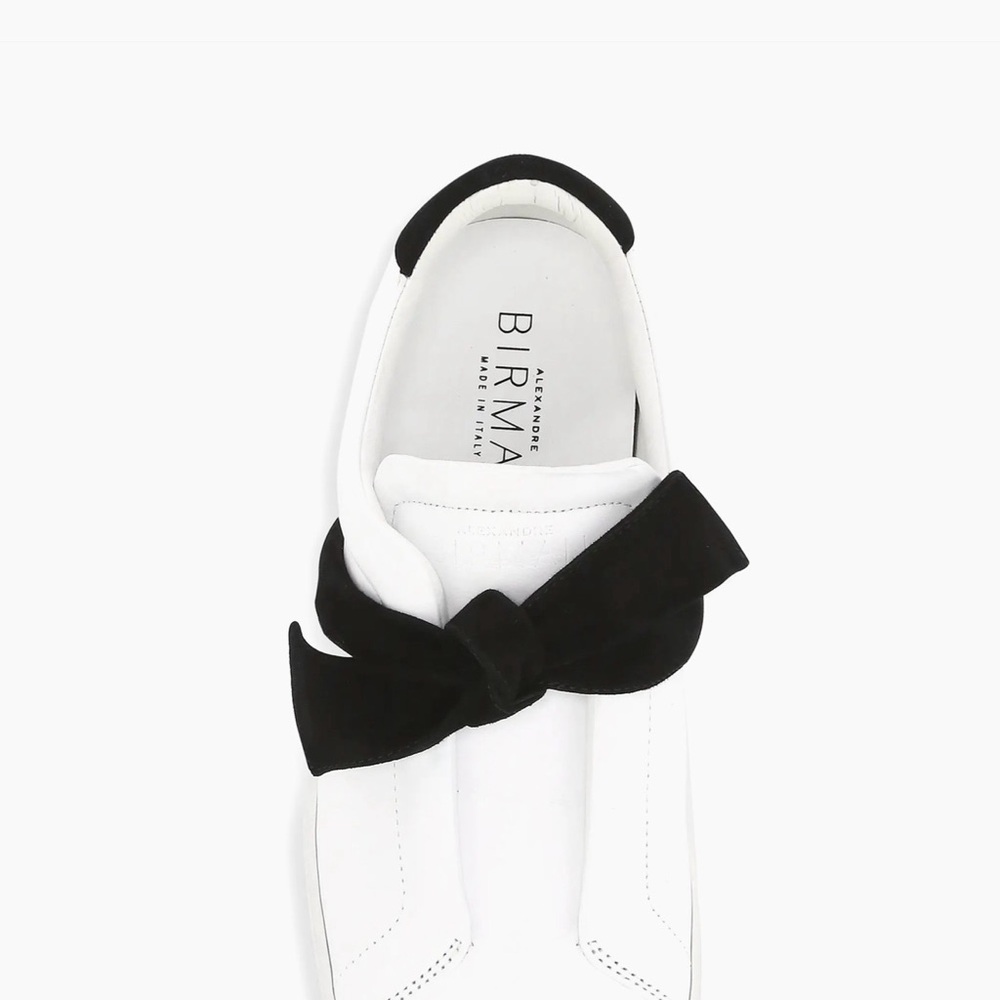 Alexandre Birman White Leather Sneakers with Black Suede Bow - Picture 2 of 3